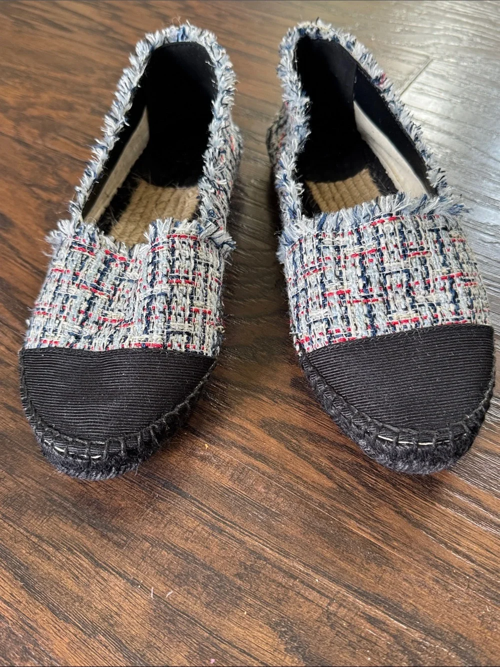 Castaner Multicolor Tweed Espadrille Flats with Black Cap Toe